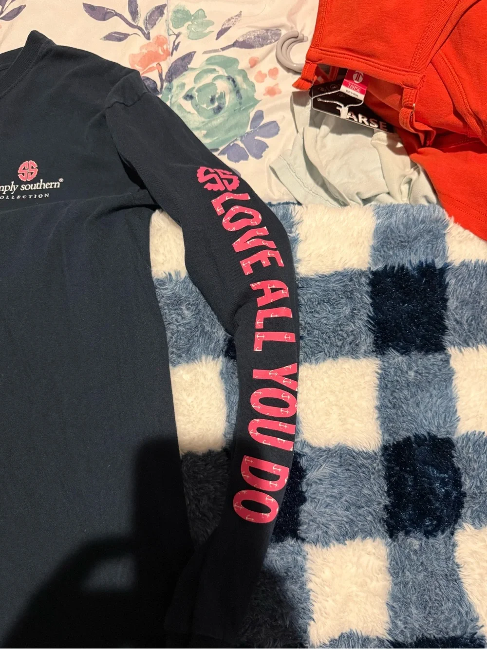 Simply Southern Navy Long-Sleeve Tee with Pink & Gold Sleeve Text Medium - Picture 2 of 5